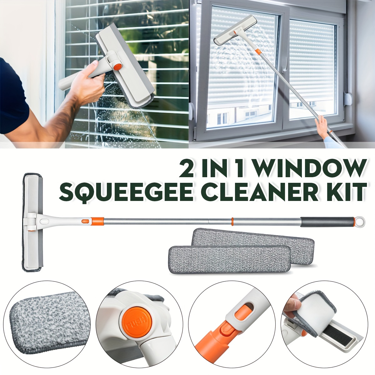 Kit de limpiacristales de ventana, plumeros altos para limpieza y limpieza  de ventanas con poste telescópico, limpiador de ventanas y