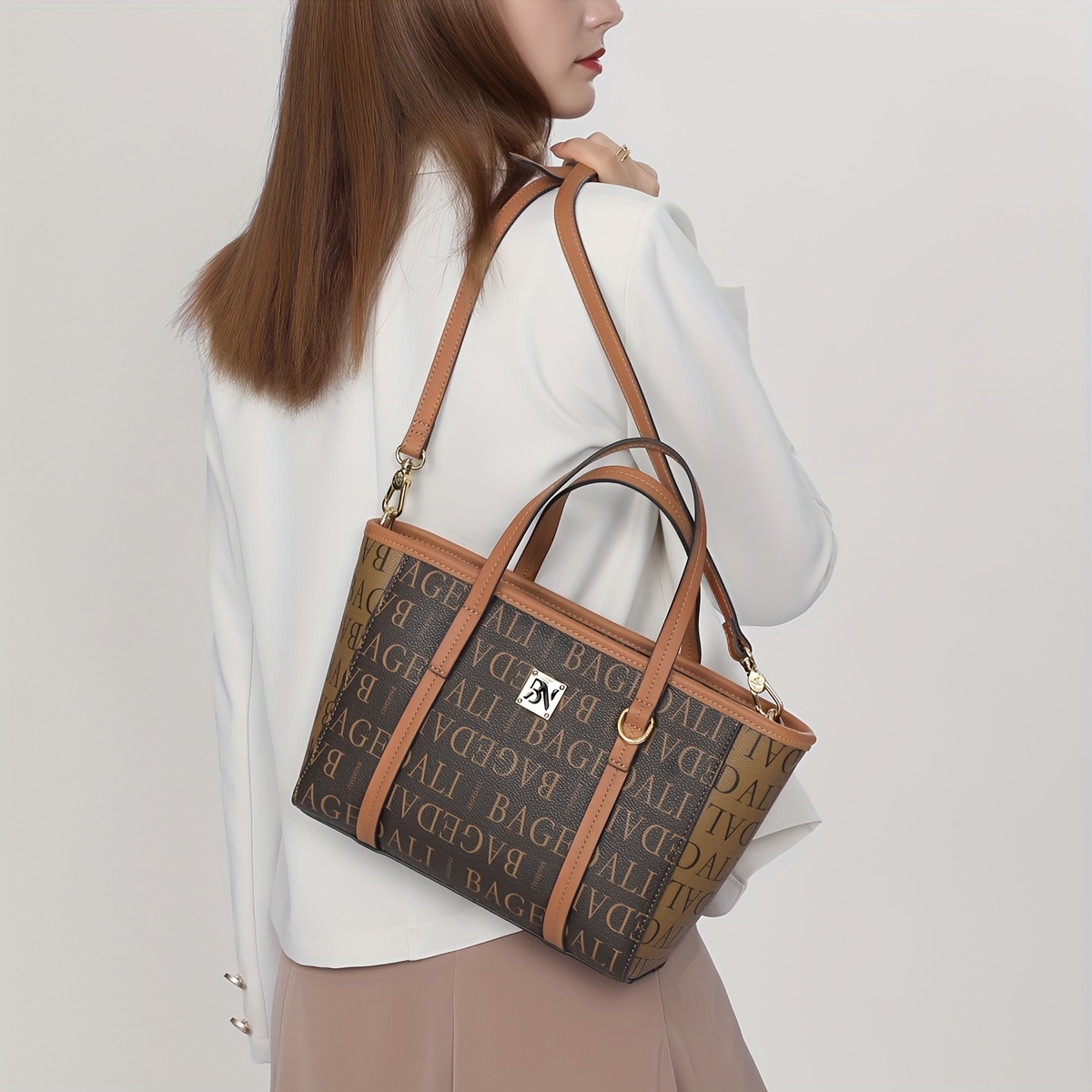 Retro Print Tote Large Bag, Large Capacity Classic PVC Shoulder Bag,  Women's Simple Versatile Handbag & Purse