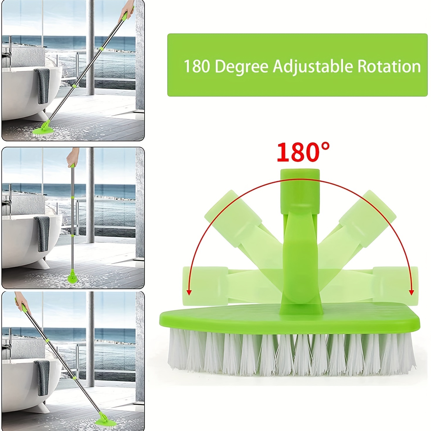 Scrub Cleaning Brush with Long Handle 3in1 Shower Cleaning Brush Tub Tile  Scrubber Brush Extendable 180