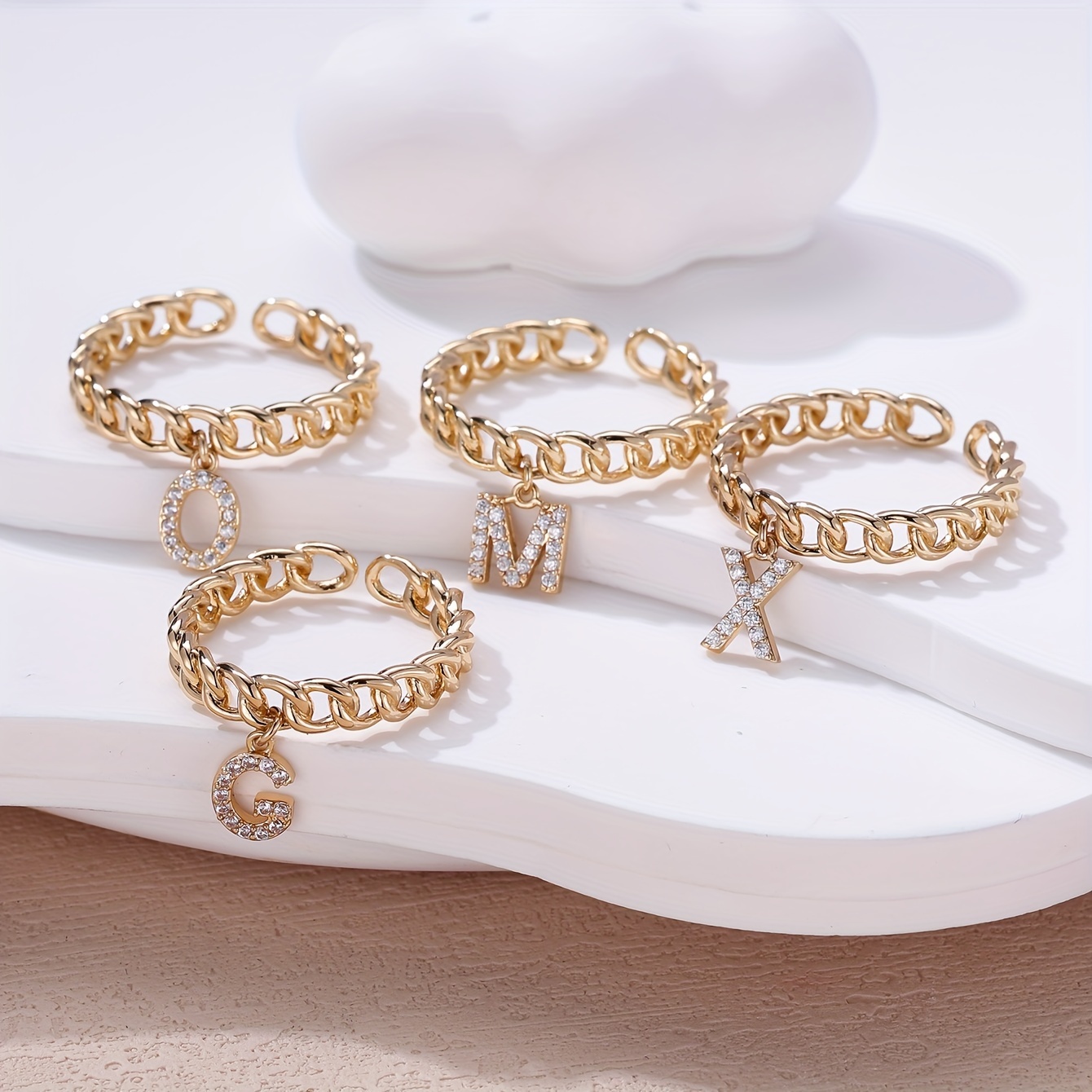 Stylish Cross Weave Letter Pendant Ring - A Name Ring