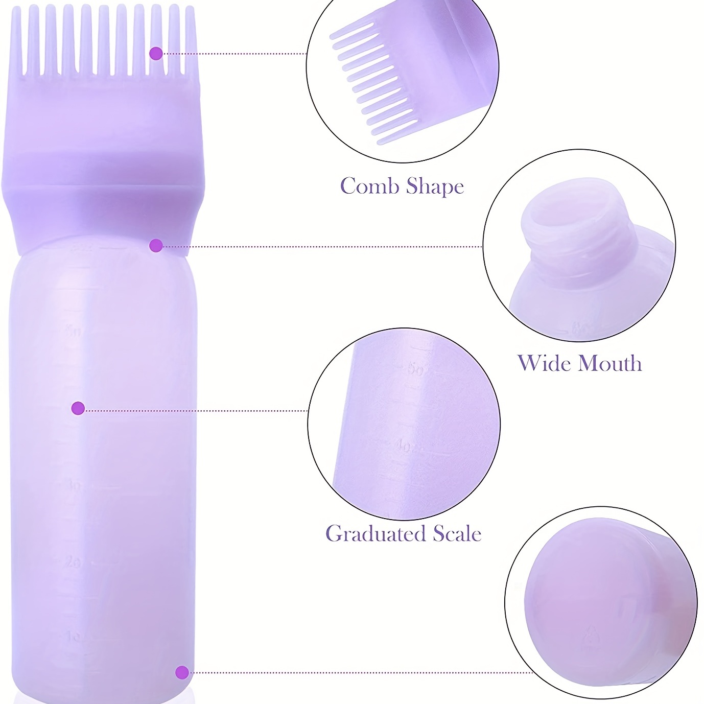 Hair Comb Applicator Bottle, Professional Graduated scale, Hair Coloring,  Dye and scalp treament for Salon, Family (3 pcs)