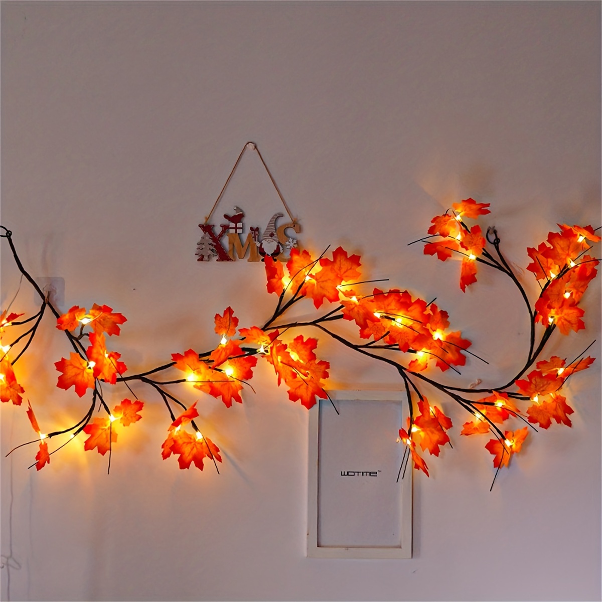 1pc enchanted willow vine lights for home decor christmas decorations flexible diy indoor artificial plants tree branches 48 leds 1 7m 5 58ft maple leaf willow vine lights for walls bedroom living room decor halloween thanksgiving details 3