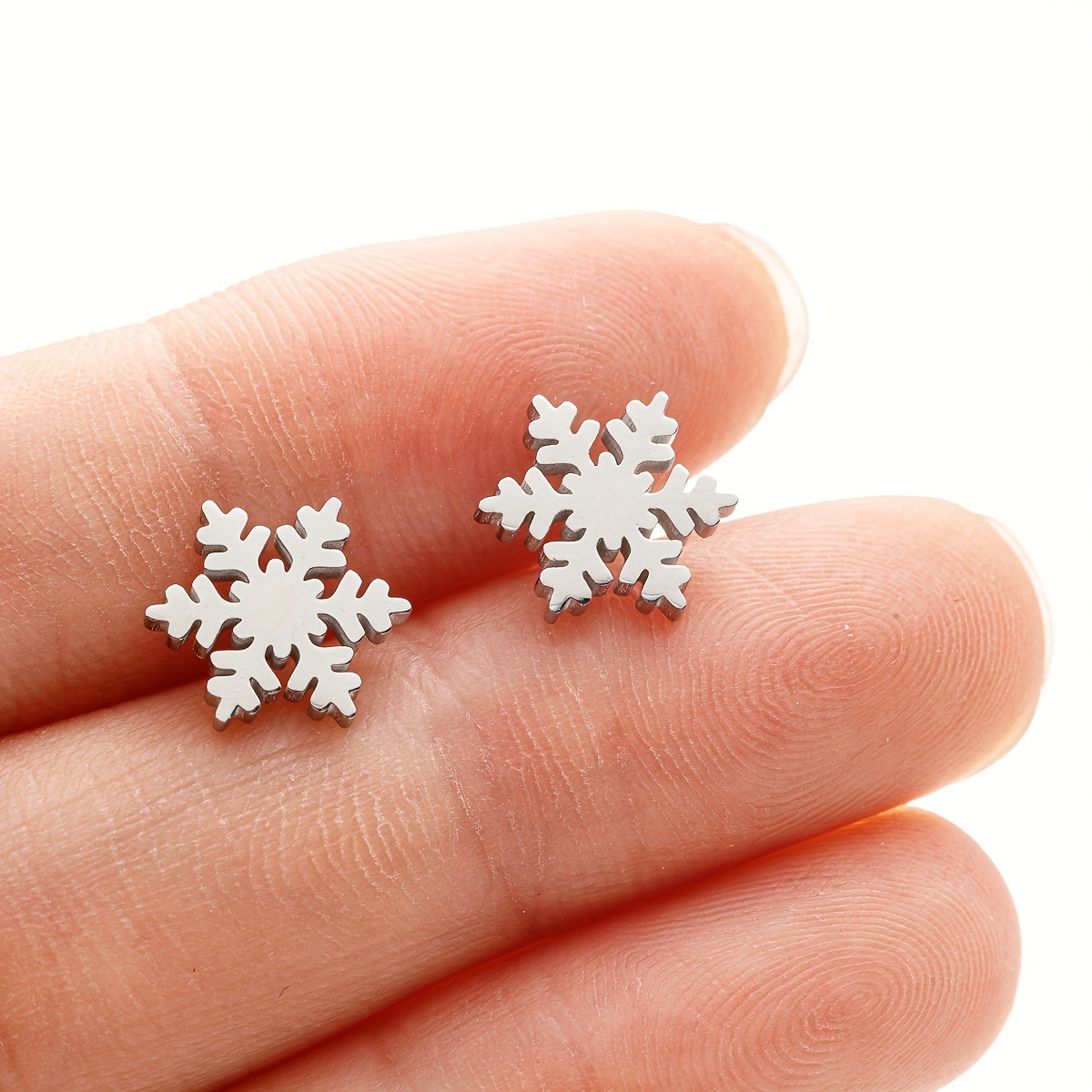 Small Stainless Steel Snowflake Stud Earrings for Women
