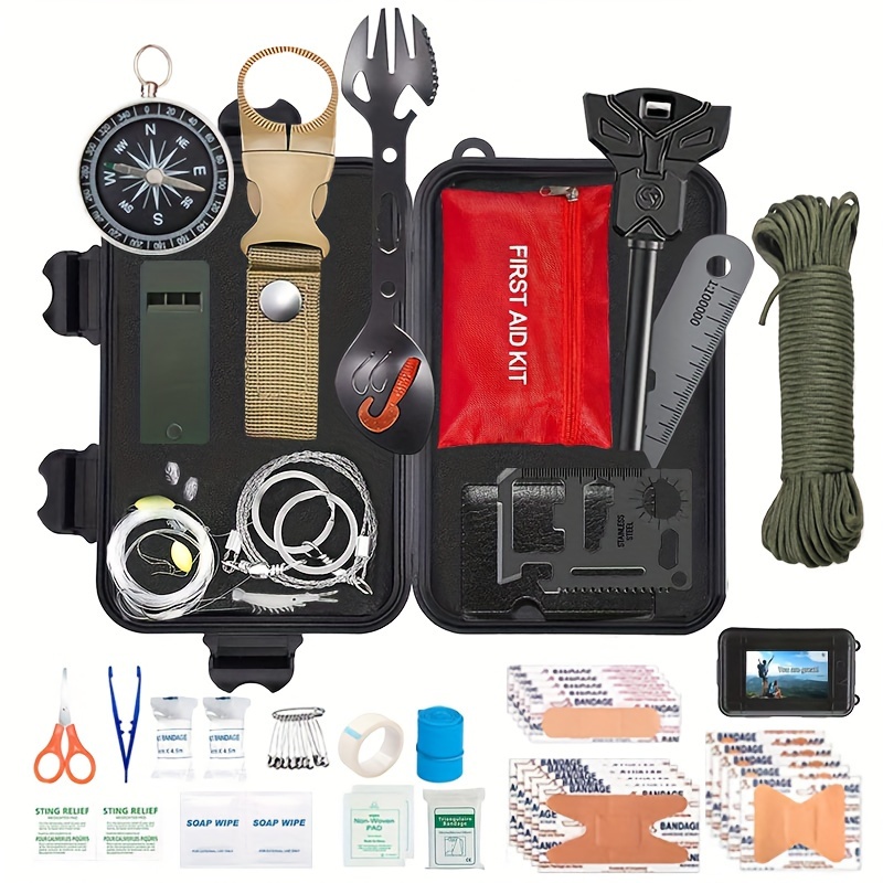 Emergency Survival Kit, 151 Pcs Survival Gear First Aid Kit, Outdoor Trauma  Bag with Tactical Flashlight Knife Pliers Pen Blanket Bracelets Compass