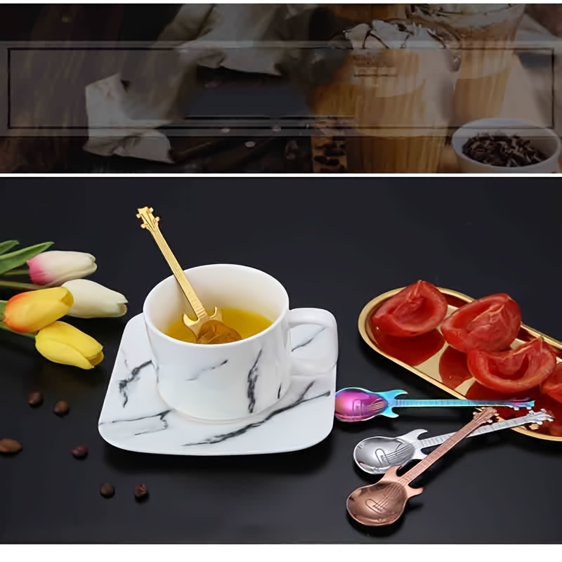 music inspired stainless steel guitar shaped coffee spoon   stirring ice desserts ideal for home bar cafe use great gift for music lovers details 3