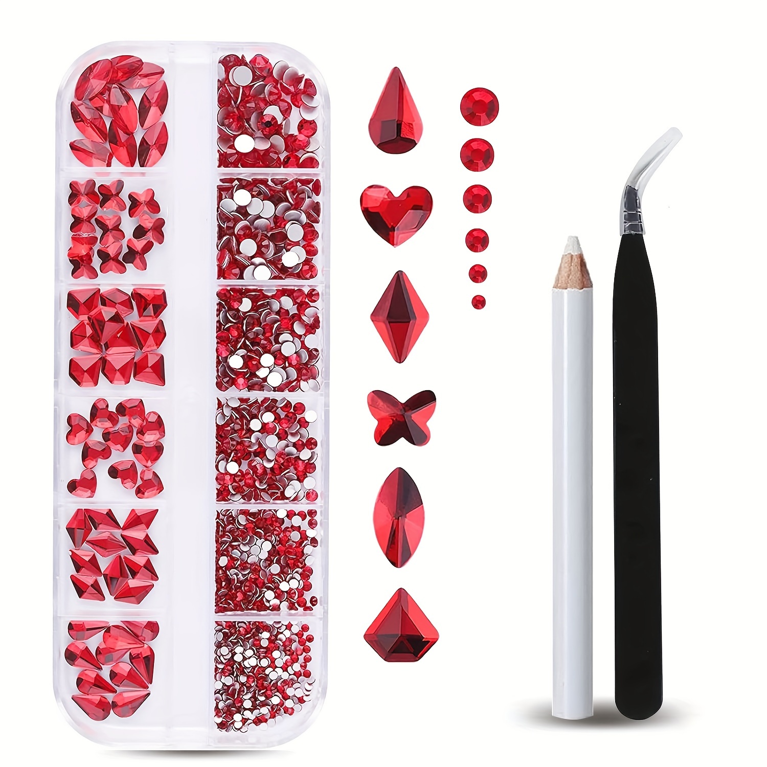 Sparkle Up Your Look With Multi-shaped 3d Nail Rhinestones - Red