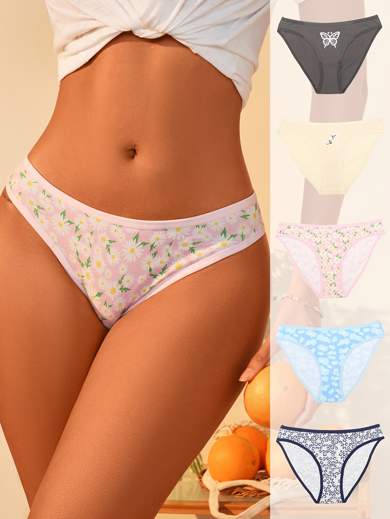 Cute Panties Floral Butterfly Print Low Waist Intimates - Temu