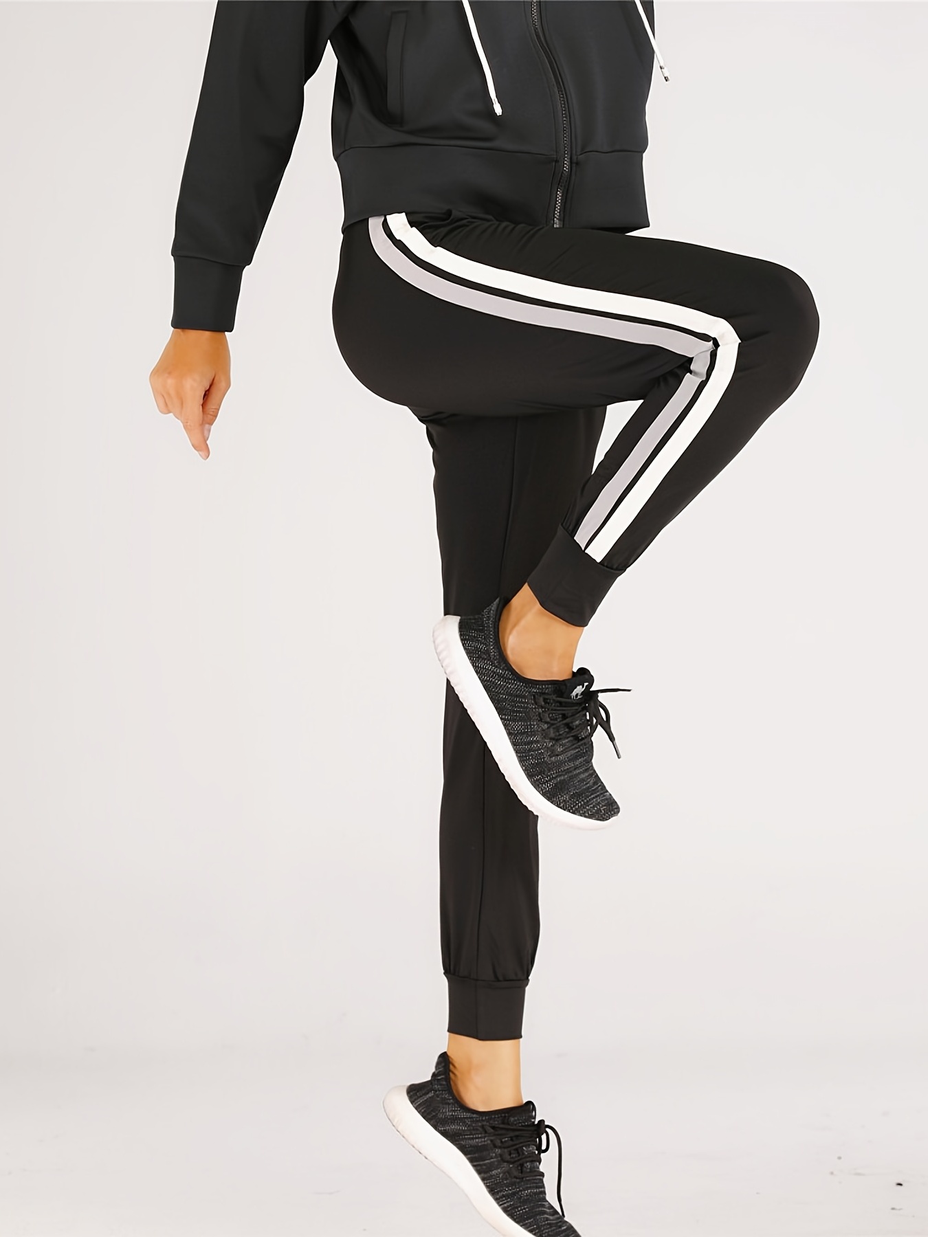 Topshop black white gray colorblock side stripe leggings - size 4 small