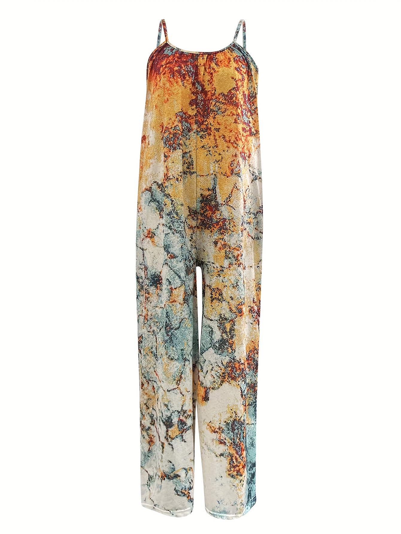Boho Floral Print Spaghetti Jumpsuit Loose Wide Leg
