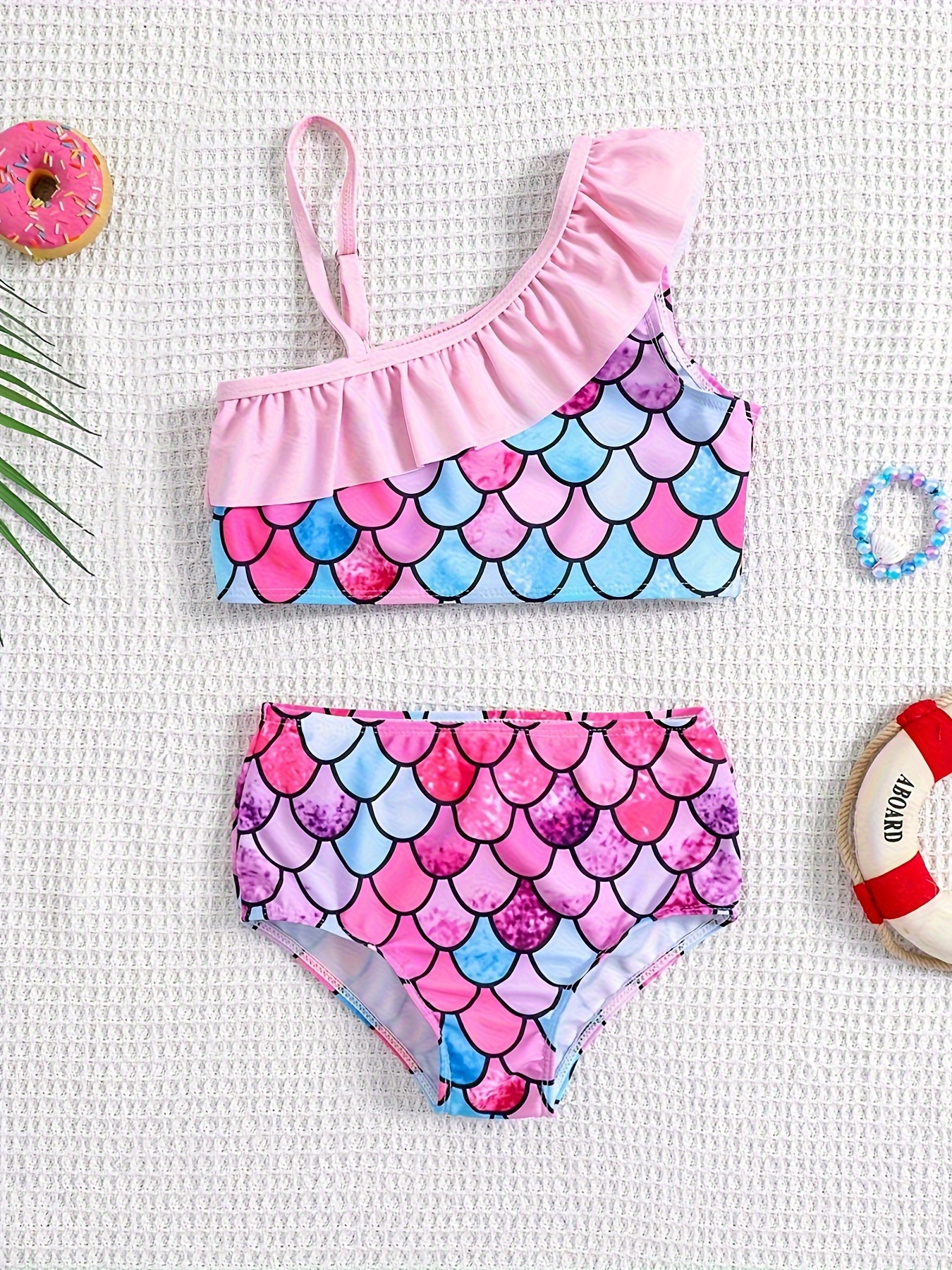 2pc Watermelon & Strawberry Ruffled Cami Top & Shorts Swimsuit Set