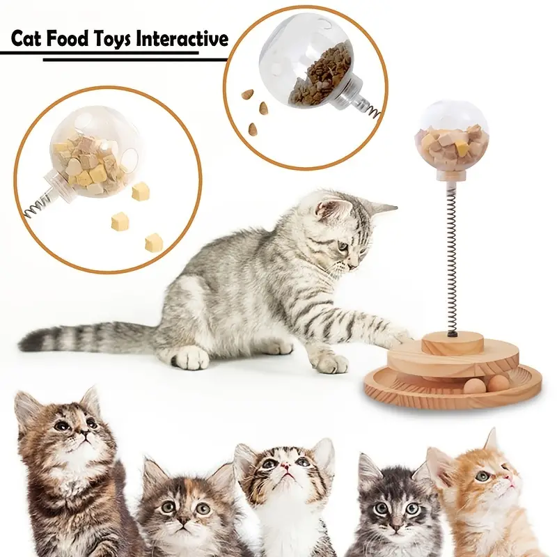 Cat Ball Tower Of Tracks Wooden Cat Toy With 2 Removable Leakage