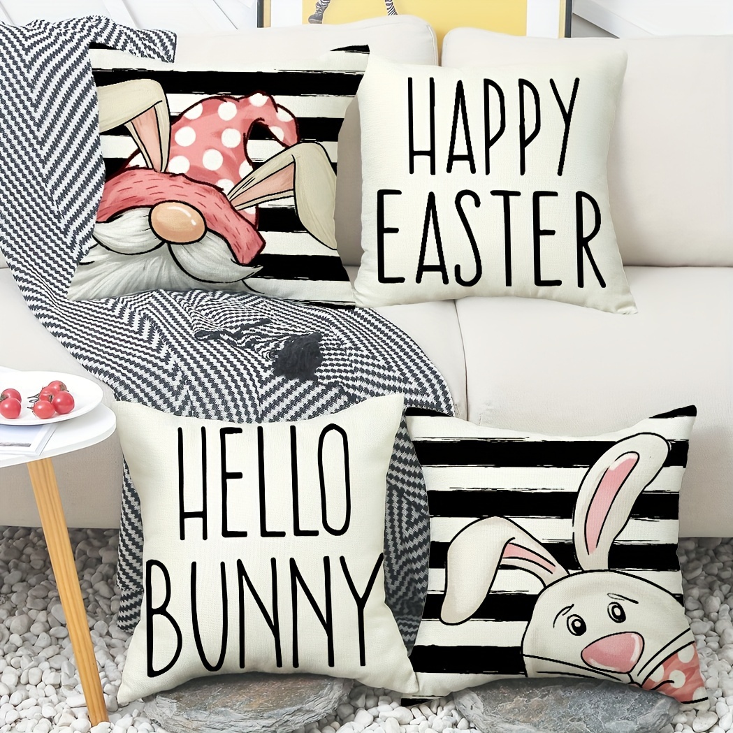 Easter Pillow Cover, 16x16 inches, Gray Easter Bunny, Indoor or Outdoor,  Spring