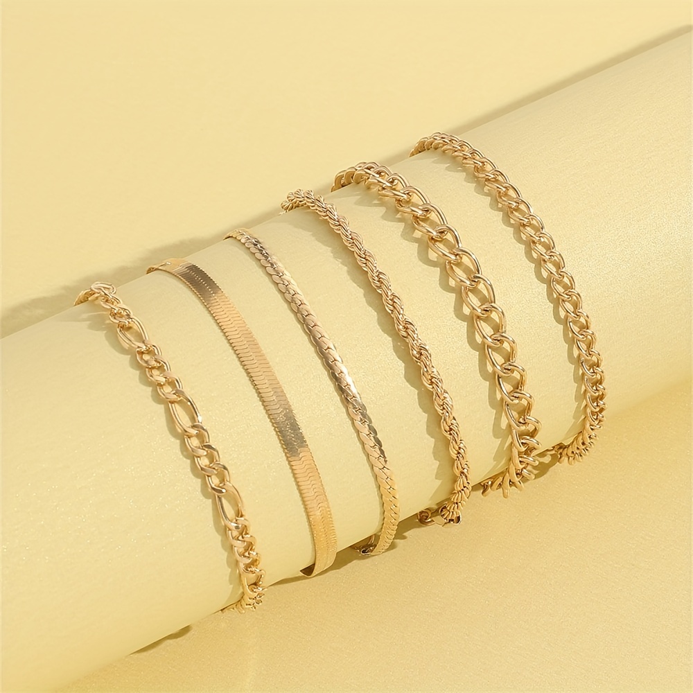 6pcs Stylish Golden Cuban Chain Link Bracelets