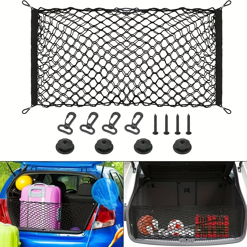 Red de almacenamiento para maletero de coche, [4 piezas de 40 x 25 cm]  organizador de bolsas de bolsillo para maletero de coche, bolsa de red de  almacenamiento para coche con adhesivo