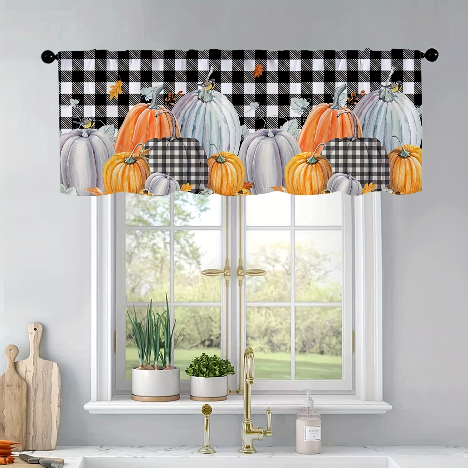 Cenefa y cortinas de otoño con bolsillo para barra, cortinas de cocina para  ventana, paneles de cortinas de tratamiento de ventana, cortinas pequeñas