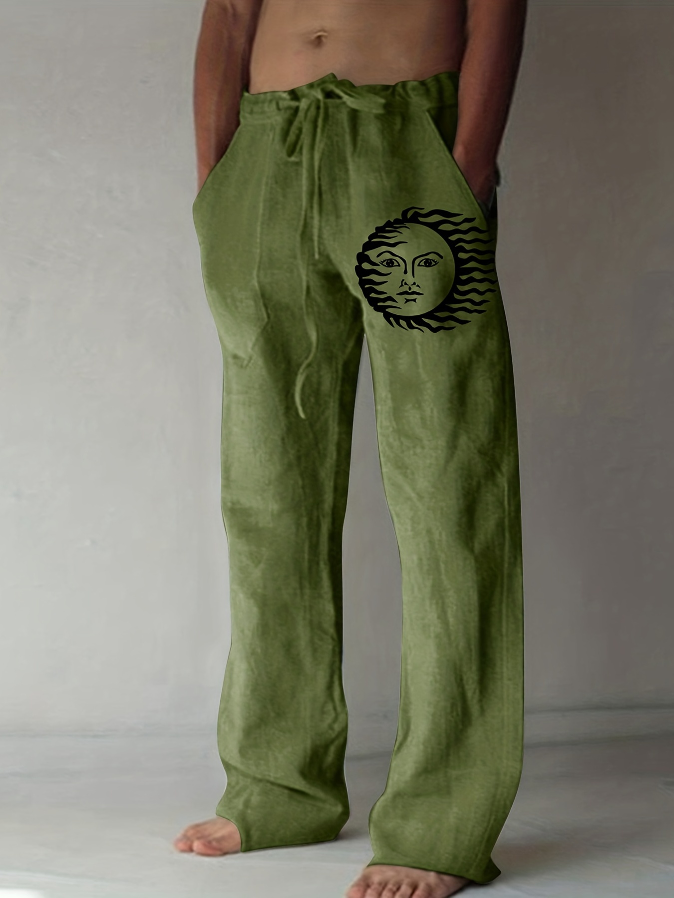 Patrón Sol Pantalones Algodón Sueltos Tela Tejida Casual - Temu