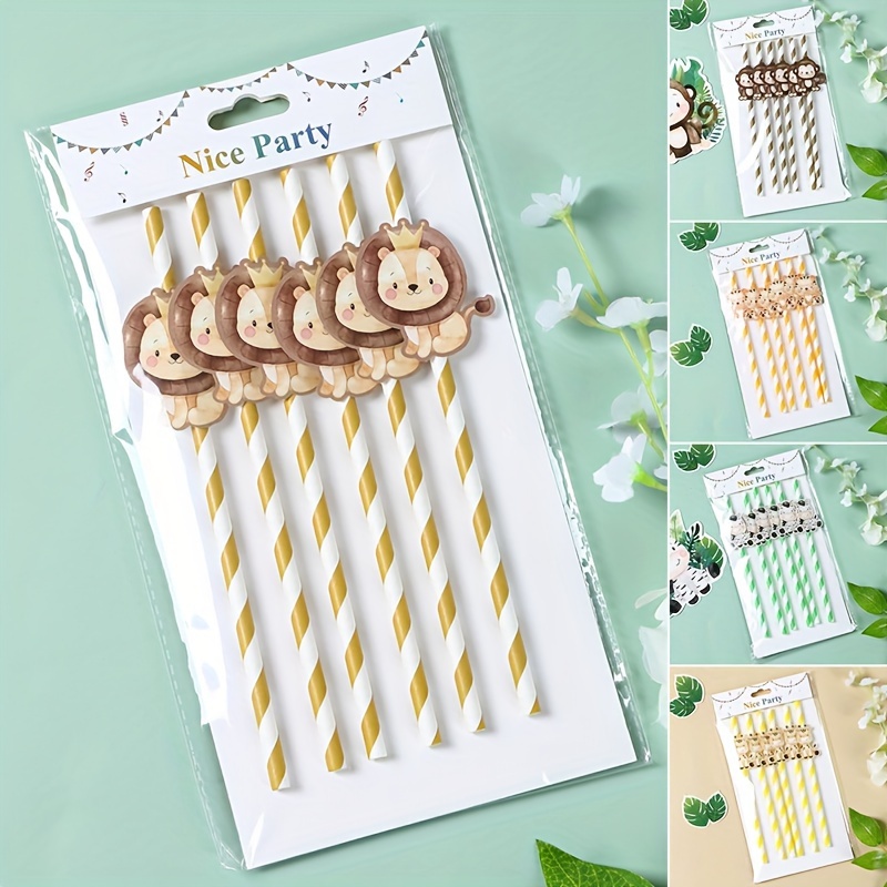 

6pcs, Animal Paper Drinking Straw, Lion Tiger Jungle Birthday Party Forest Safari Party Supplies, Birthday Decoration, Party Decor, Party Supplies, Holiday Decor, Holiday Supplies, Table Decor