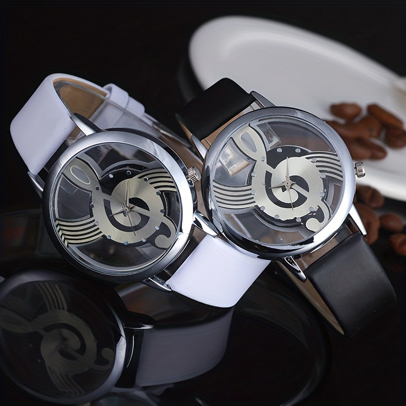 

Music Note Quartz Watch Casual Hollow Out Analog Pu Leather Wrist Watch For Women Men