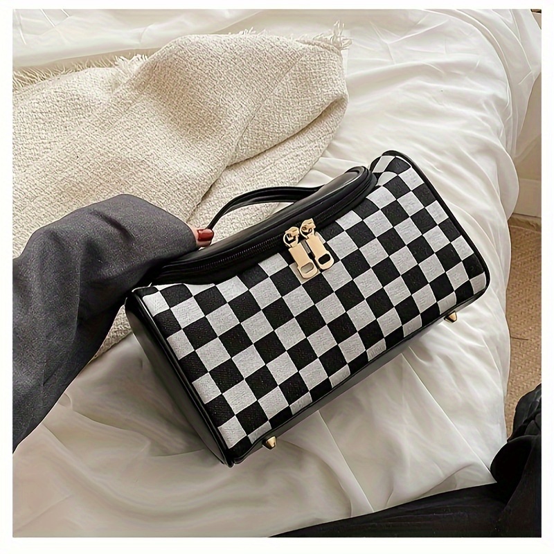 Fashionable and Versatile Checkerboard Bag Vintage Cosmetic -  Denmark