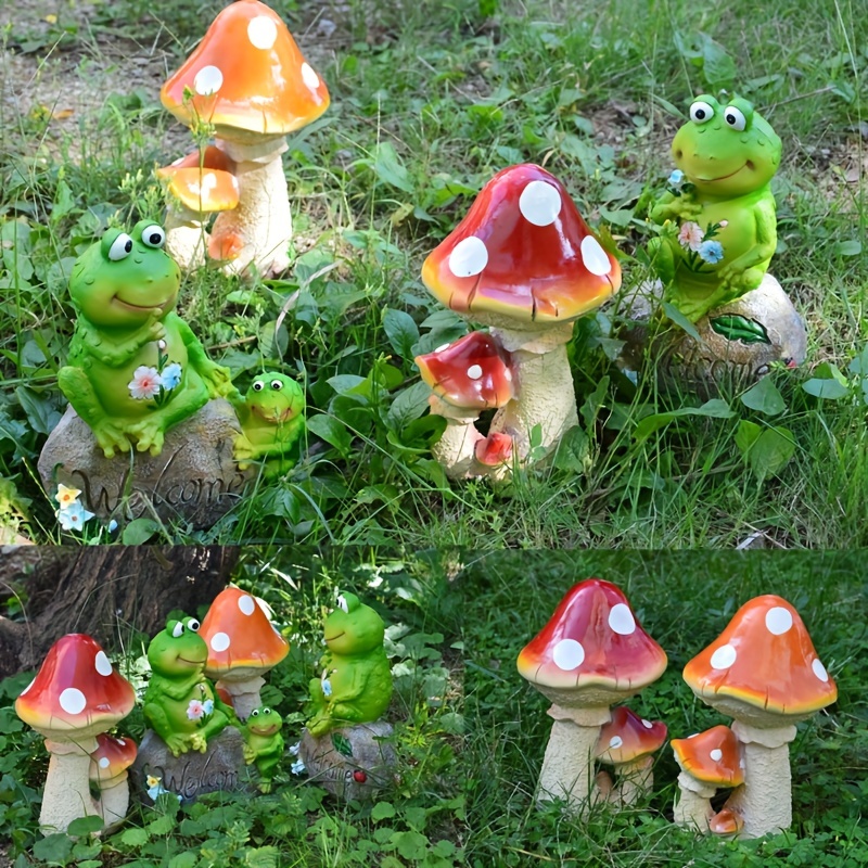 Two Frogs with Toadstool Garden Sculpture