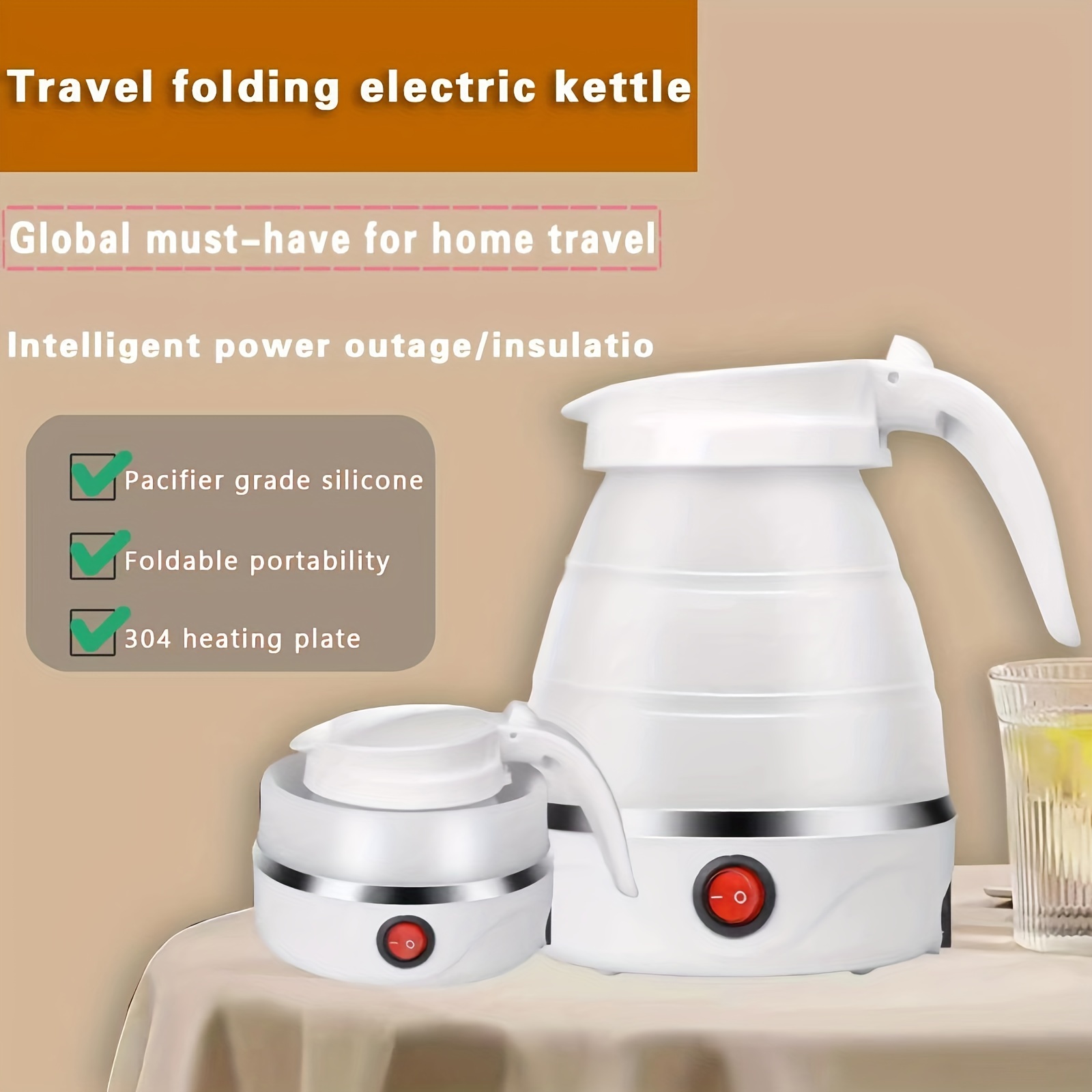600W 700ML Folding Kettle Adjustable Electric Kettle Boil Water Tool  Foldable Kitchen Accessories for Outdoor Travel