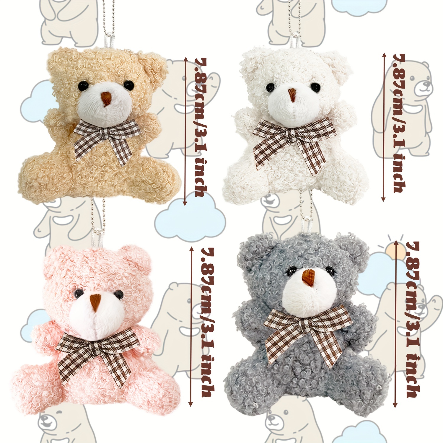 2 Pcs Backpacks Aesthetic Stuffed Animal Pendant Mini Fluffy Cute Keychain  Bear Backpack Charms Kawaii Keychain Plush for Baby Shower Bear Party  Favors 