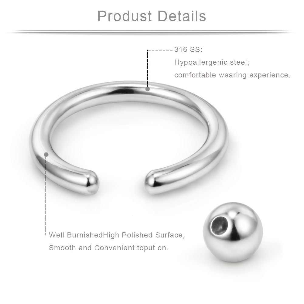 8PCS Horseshoe & Captive Bead Nose Hoop Septum Ring Set