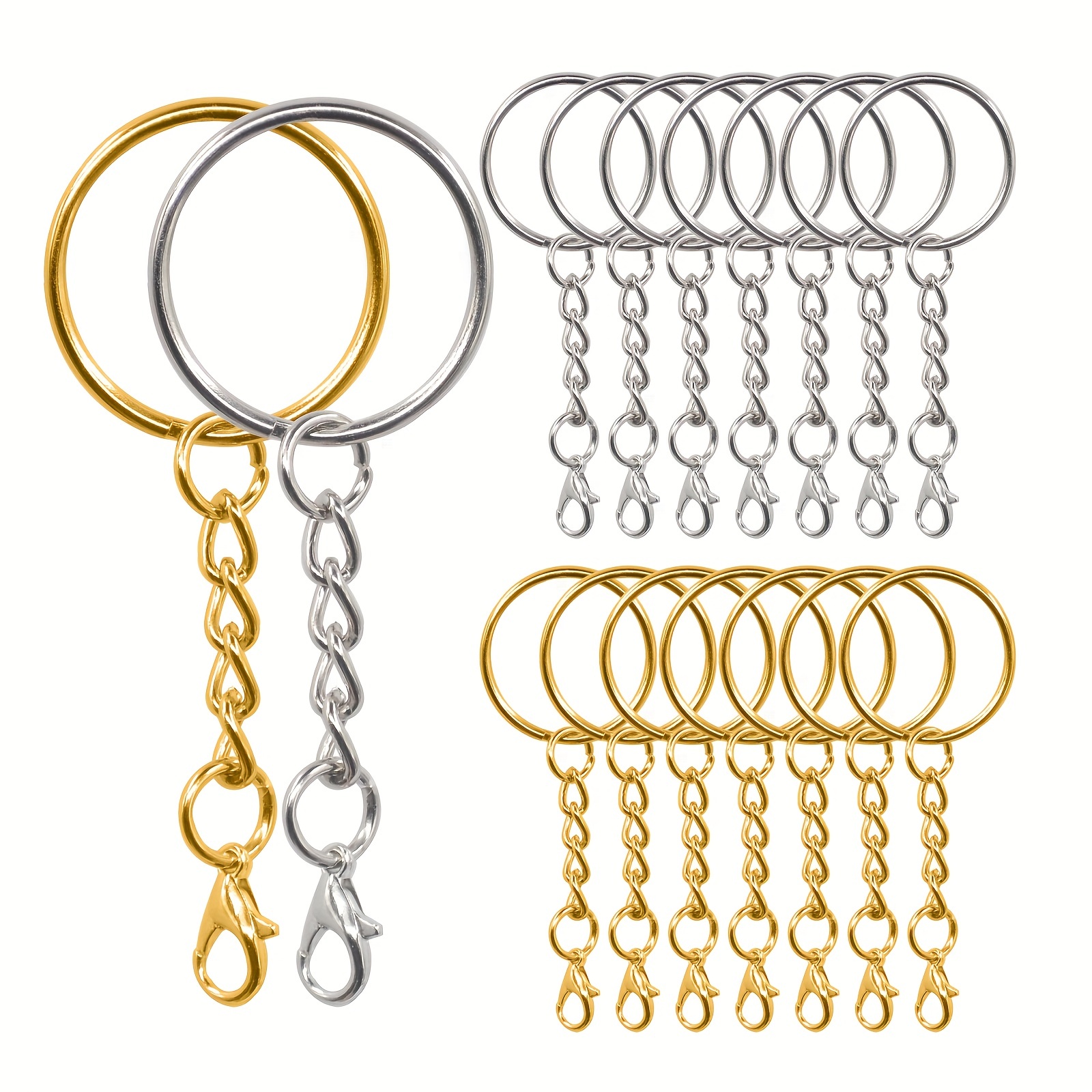 

20pcs/set Key Ring With Chain And Lobster Clasp Split Round Keychain Rings Bulk For Jewelry Making Craft
