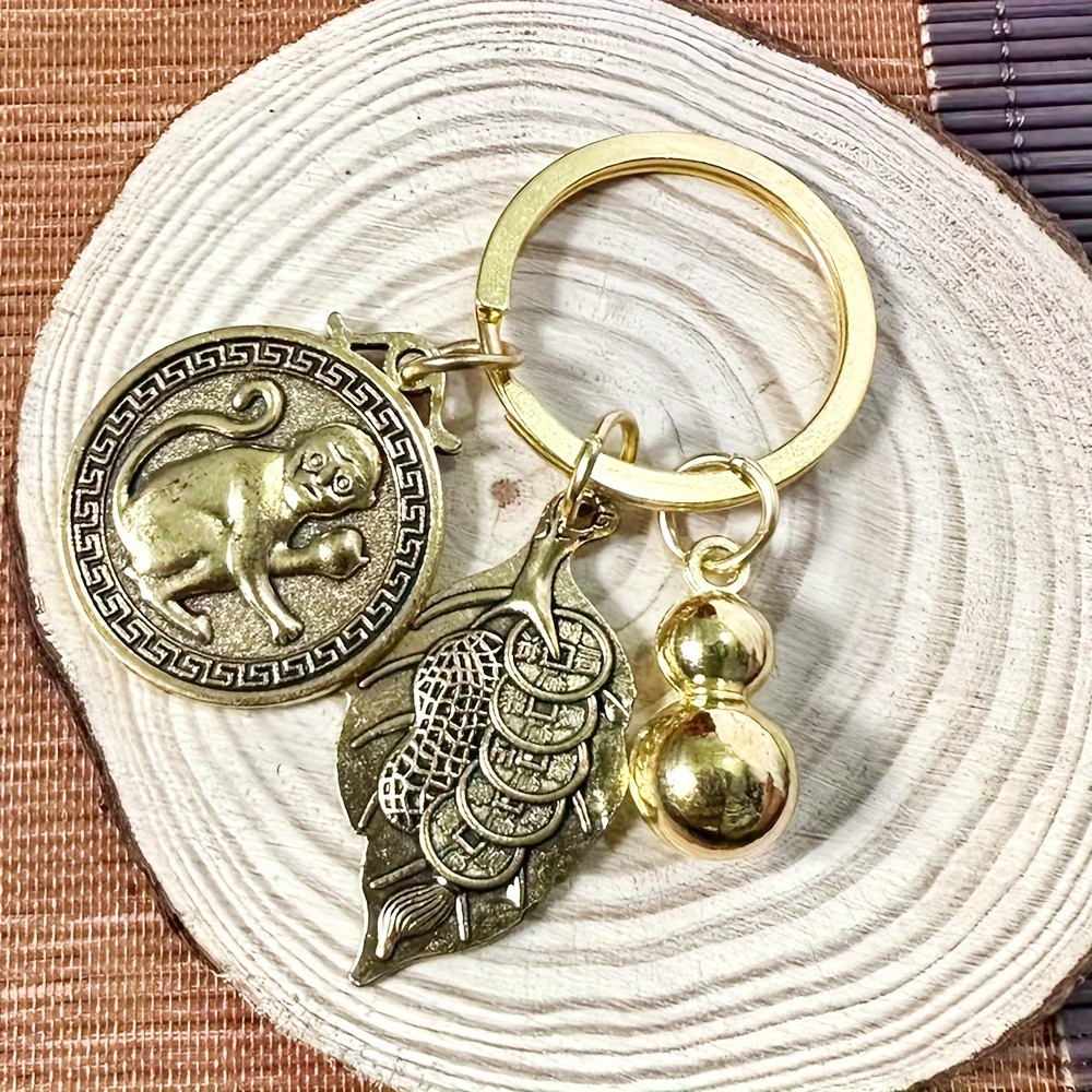 Brass Handmade Vintage Lion Leopard Keychain Pendant Cool Lion