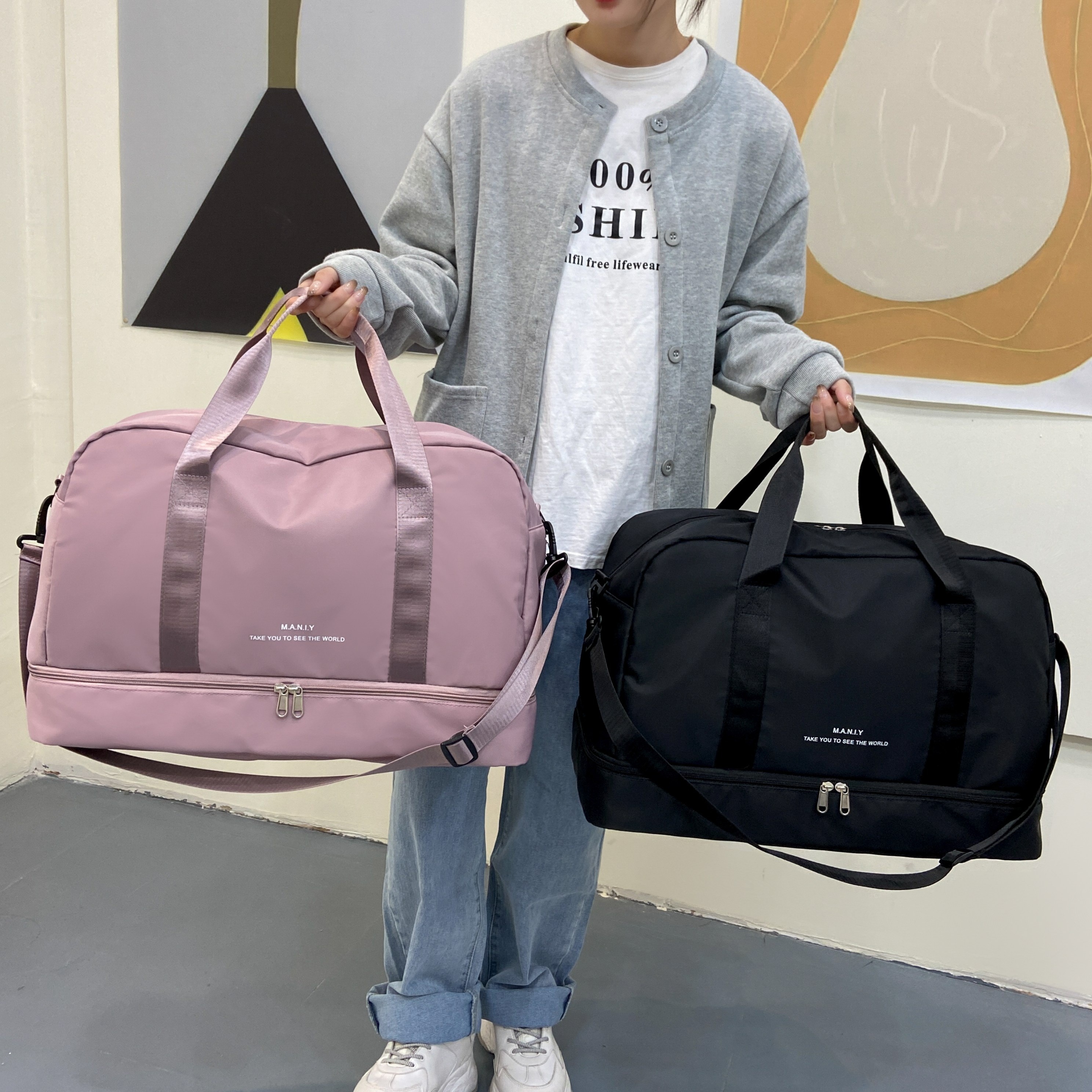 

Large Capacity Luggage Zipper Bag, Lightweight Carry On Sports Fitness Handbag, Versatile Duffle Bag For Travel Use