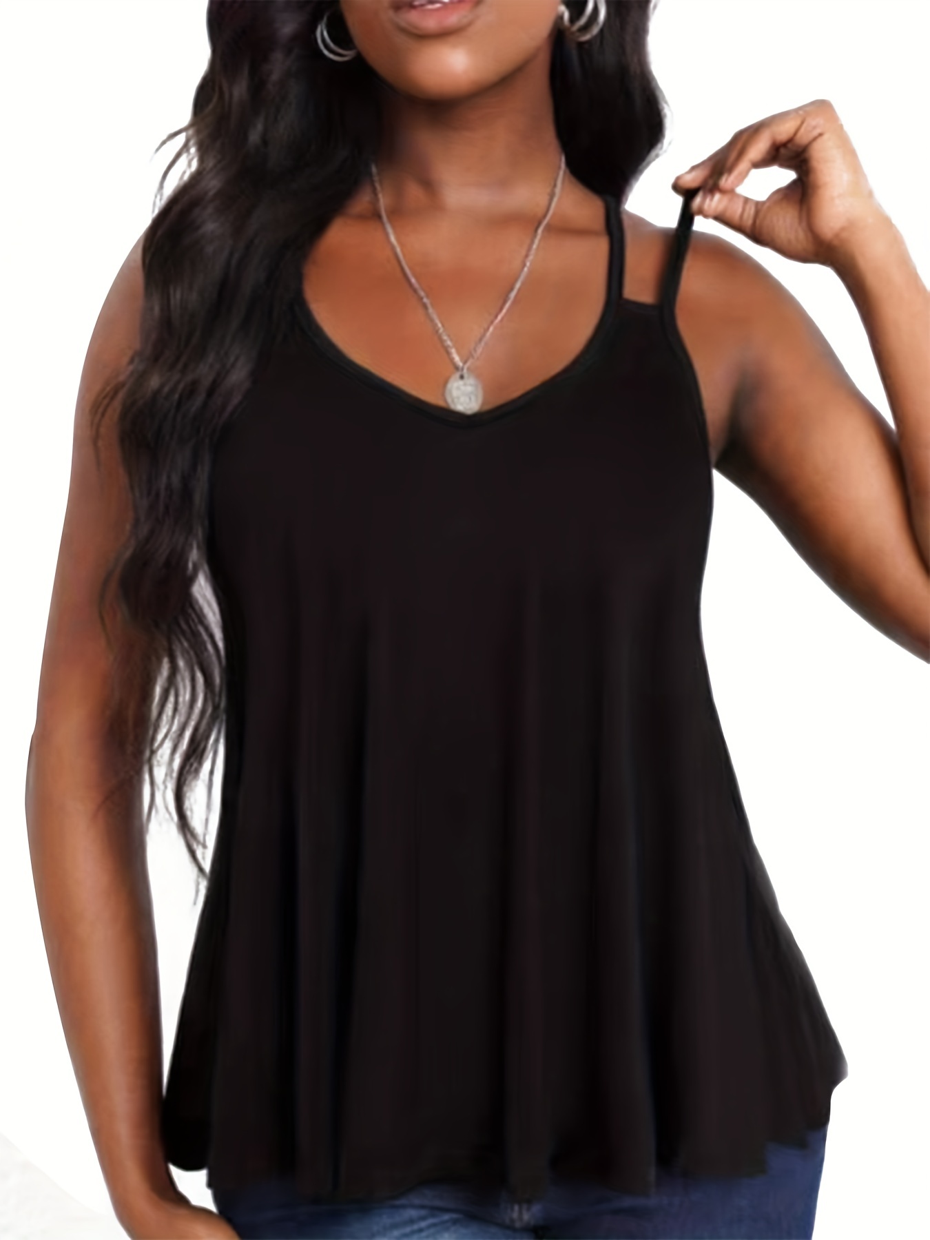 Plus Size Basic Tank Top Women's Plus Solid Ruched Round - Temu