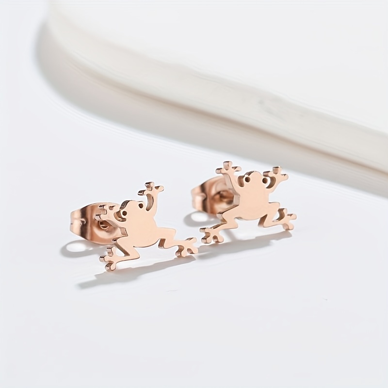 2pcs Men's Stainless Steel Frog Ear Stud Earrings