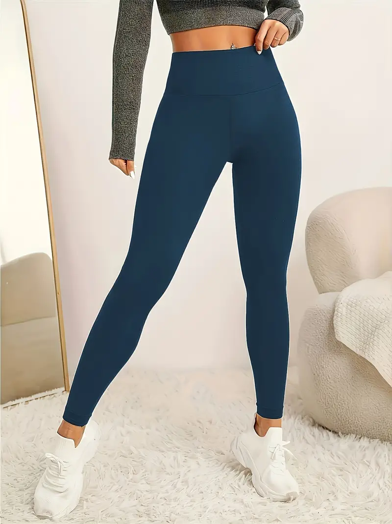 Women's High Waisted Yoga Leggings Workout Pants - Dark Dusty Blue / S
