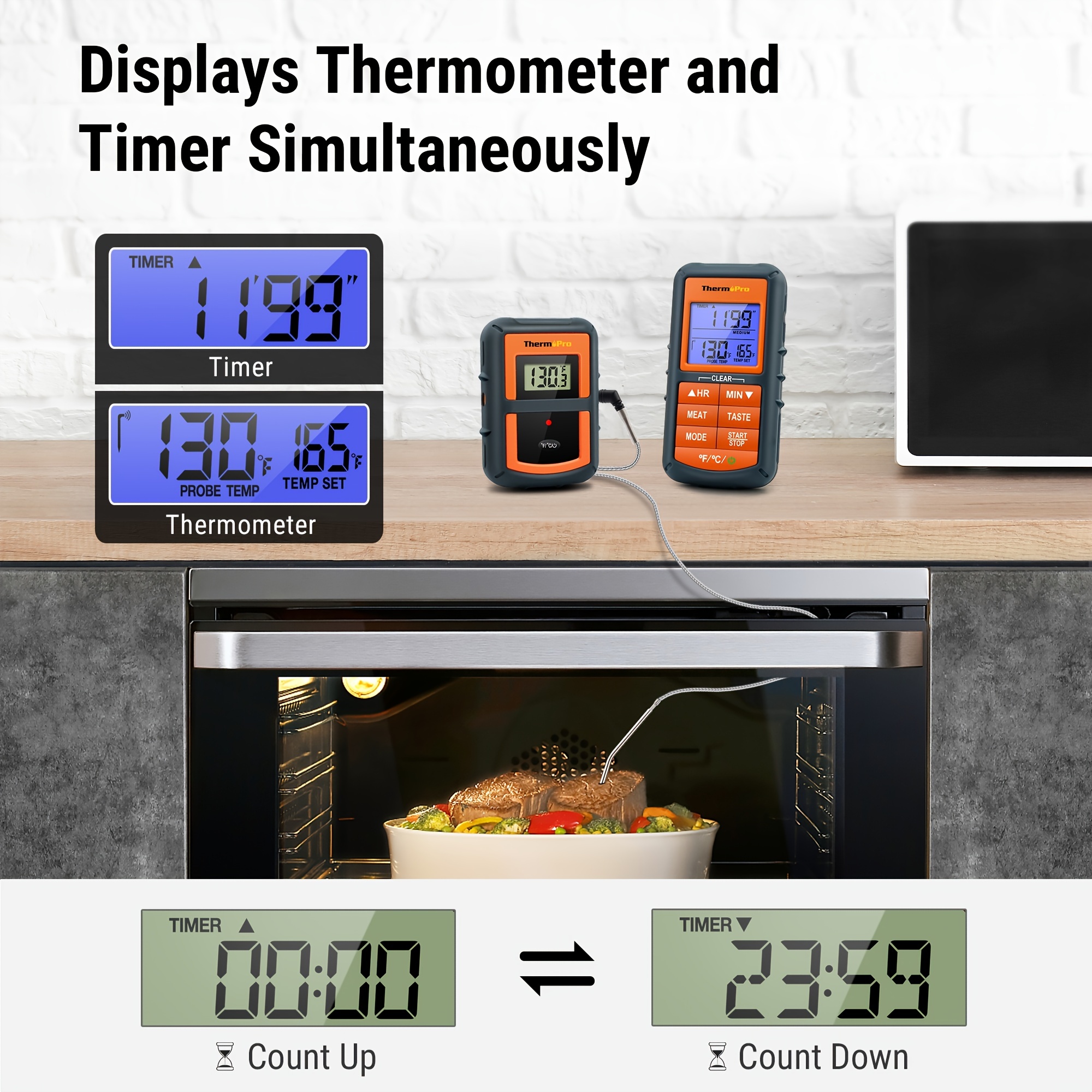 ThermoPro TP-07B Wireless Meat Thermometer - Digital Grill Thermometer with  Temperature Probe and Smart LCD Screen - Perfect for Grilling, Cooking, an