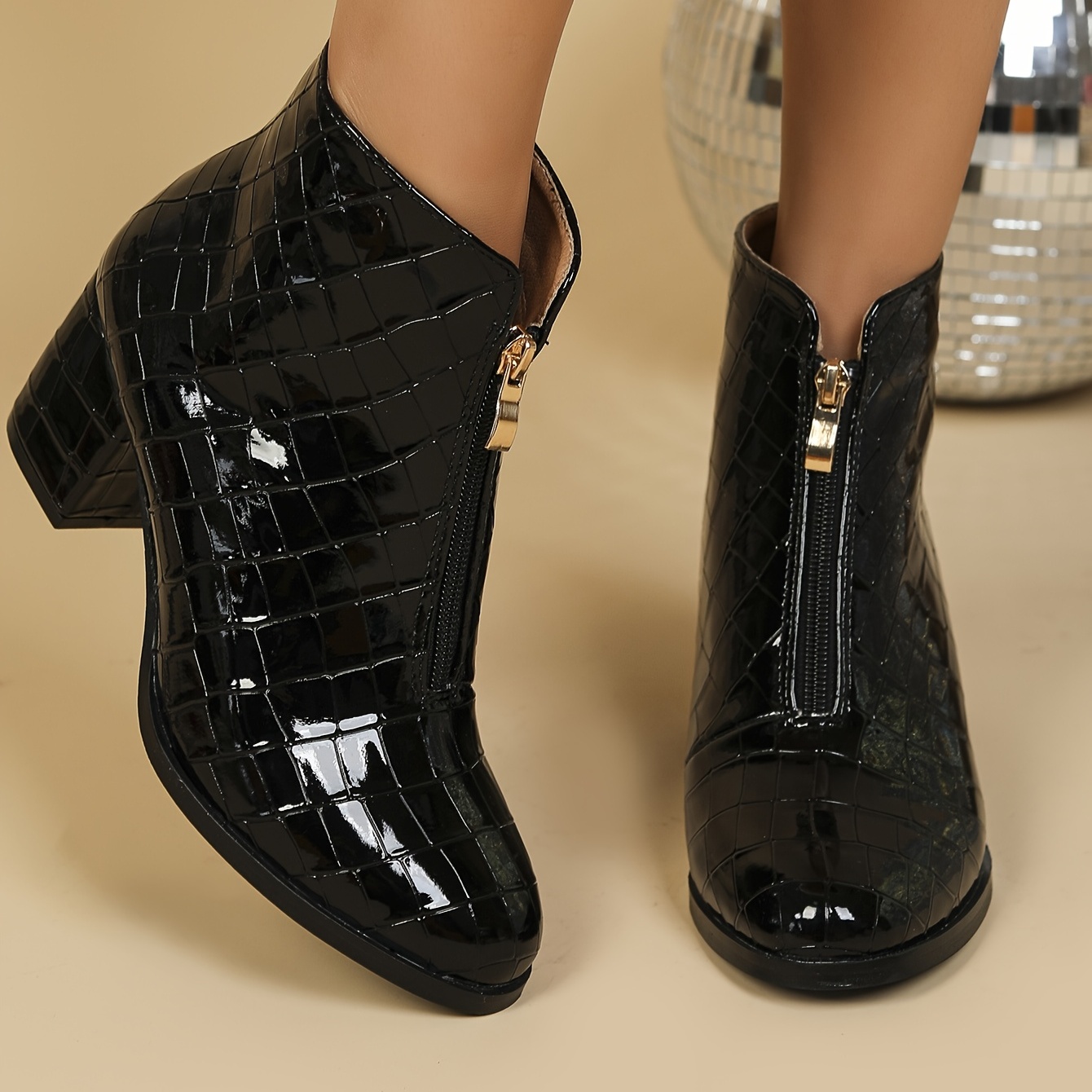 Botines de tacón para mujer, botines versátiles con cremallera frontal,  botas cortas de moda