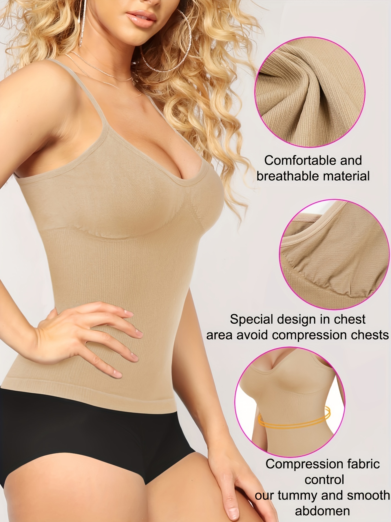 SCARBORO Compression Shapewear Tank Top for Women Tummy Control Camisole Slimming  Body Shaper Waist Trainer Cami Seamless Beige at  Women's Clothing  store
