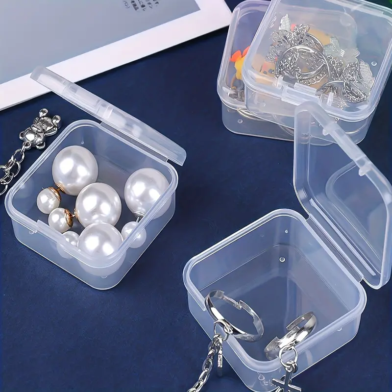 6pcs Transparent Plastic Square Box, 4.5cm/1.77inch, Clear Storage Case  With Hinged Cover, Small Beads Storage Container, Mini Storage Organizer  For D