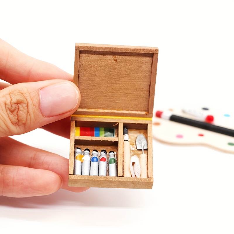 1pc Wood Pigment Box 1:12 Dollhouse Miniature Painting Art Supplies  Accessory