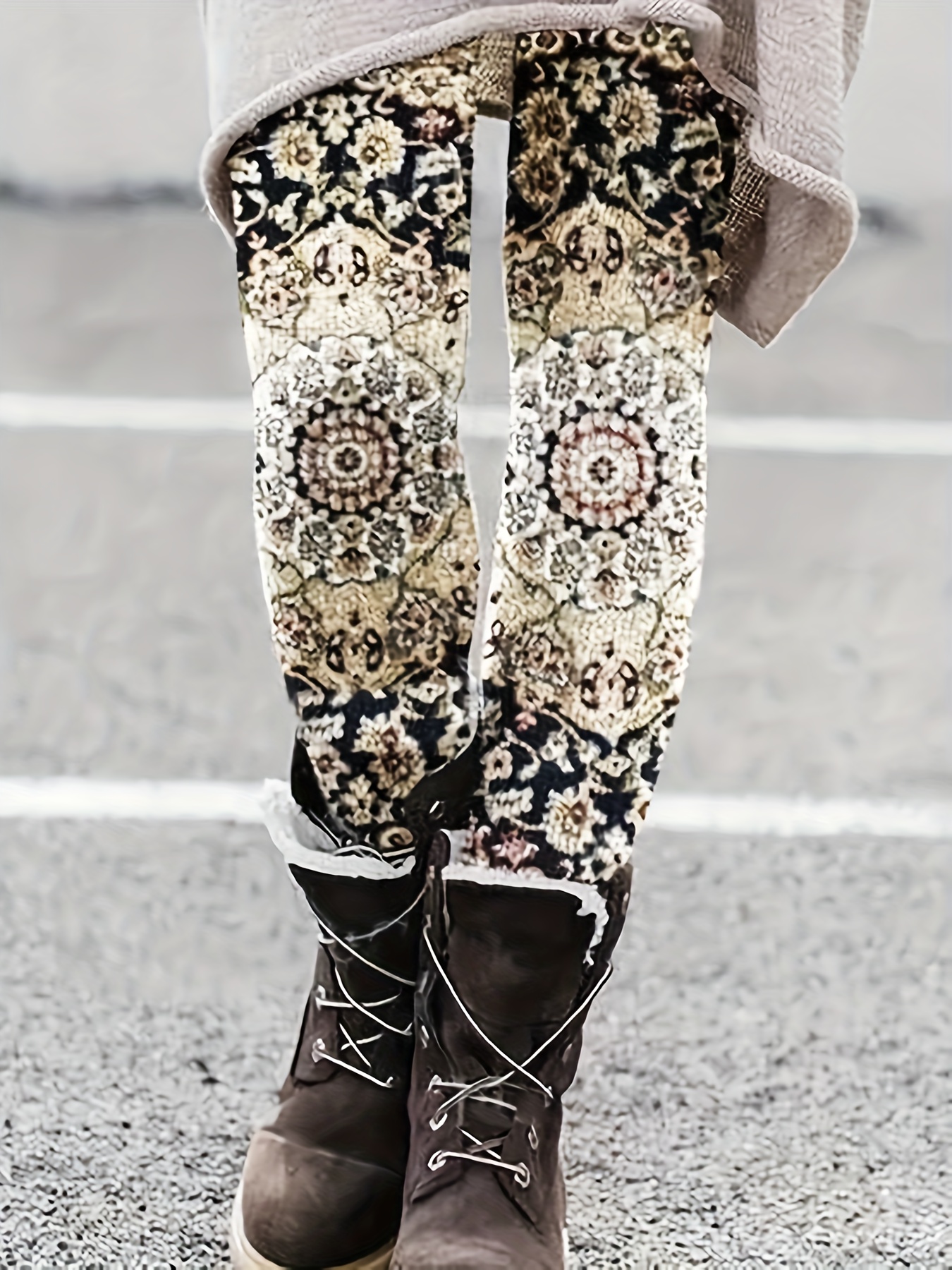 Paisley Print Skinny Leggings Casual High Waist Leggings - Temu Canada