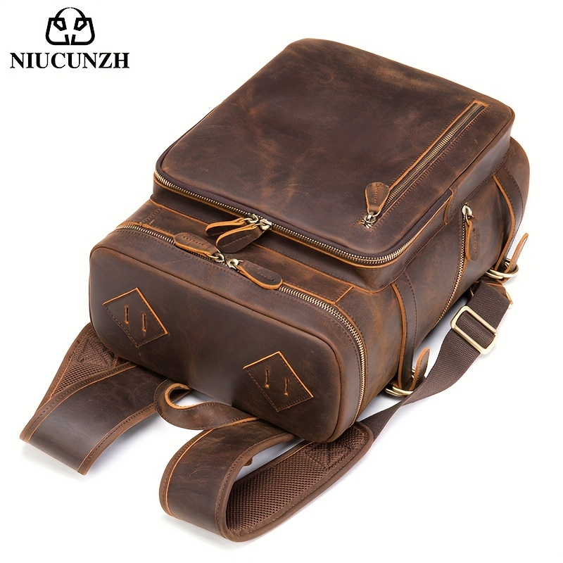 NIUCUNZH Men's Vintage Genuine Leather Backpack Outdoor Travel Backpack  Laptop Bag, Ideal choice for Gifts