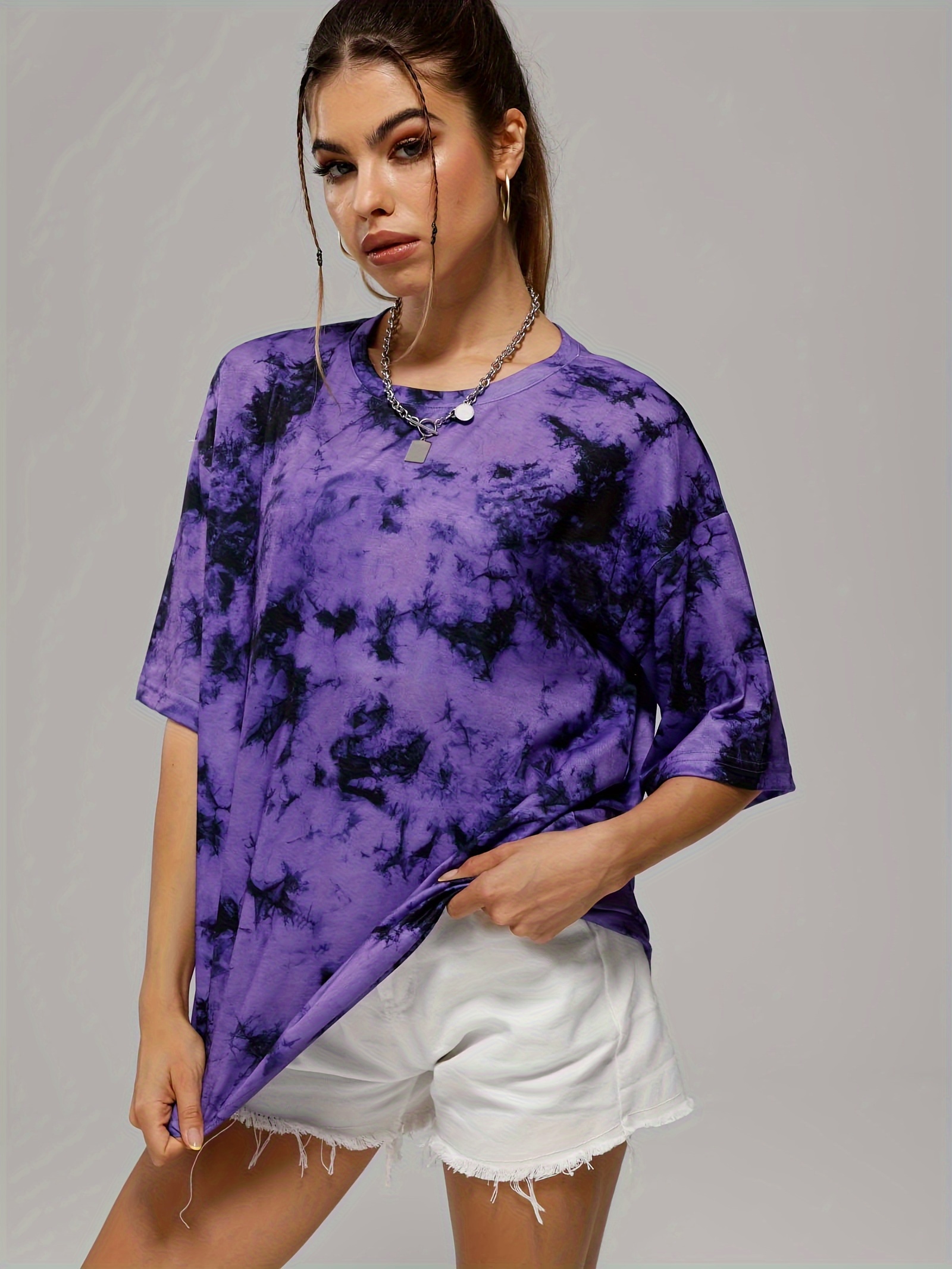 Cute Printed Loose Fit Running Exercise T-Shirt Tie-Dye Women