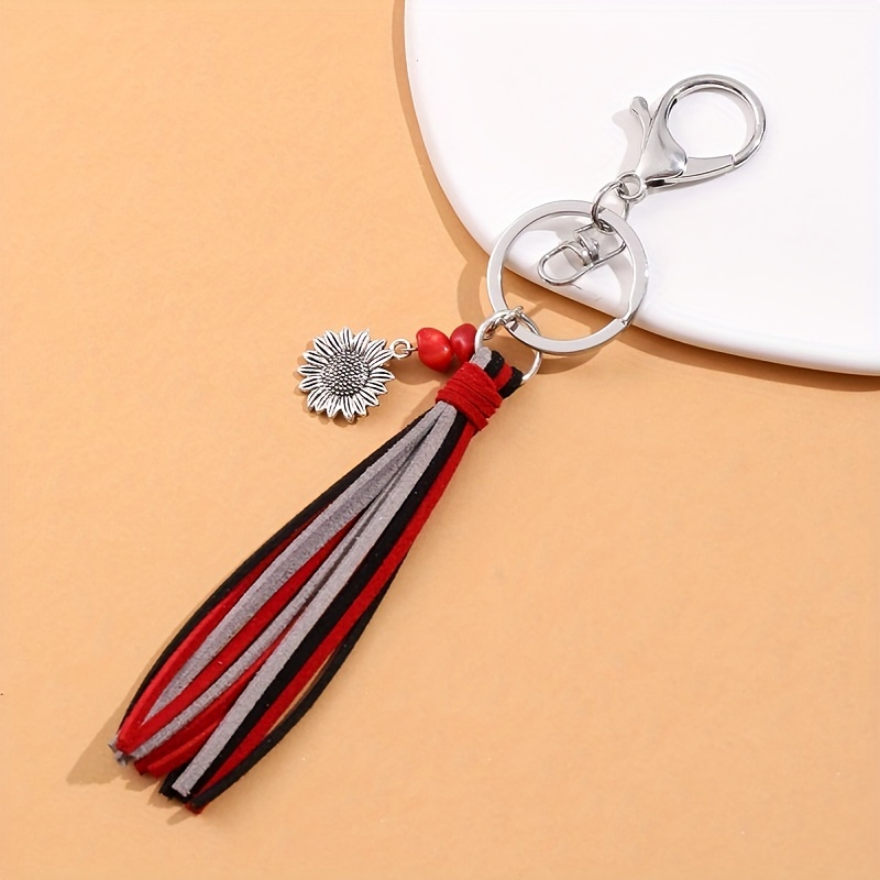 1pc Leather Tassel Charm Keychain Solid Key Ring Minimalist Bag Accessory Car Pendant Phone Ornament,Temu