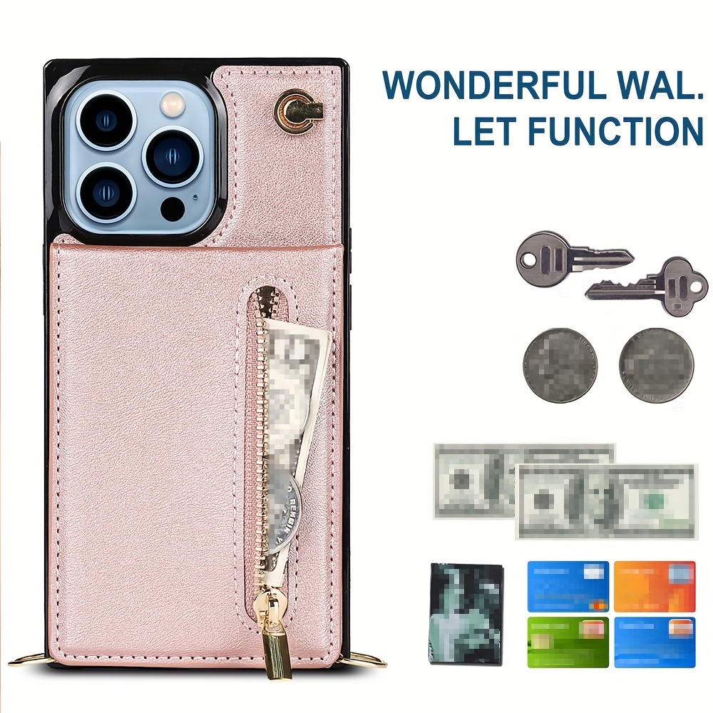 For Iphone 14 Plus 13 12 11 Pro Max Wallet Case With Card Holder, Pu  Leather Case With Ring Stand Detachable Wrist Strap - Temu France