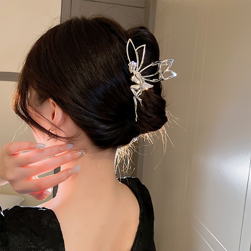 Crystal Hair Claw With Sweet Bow Knot Non slip Shark Claw - Temu