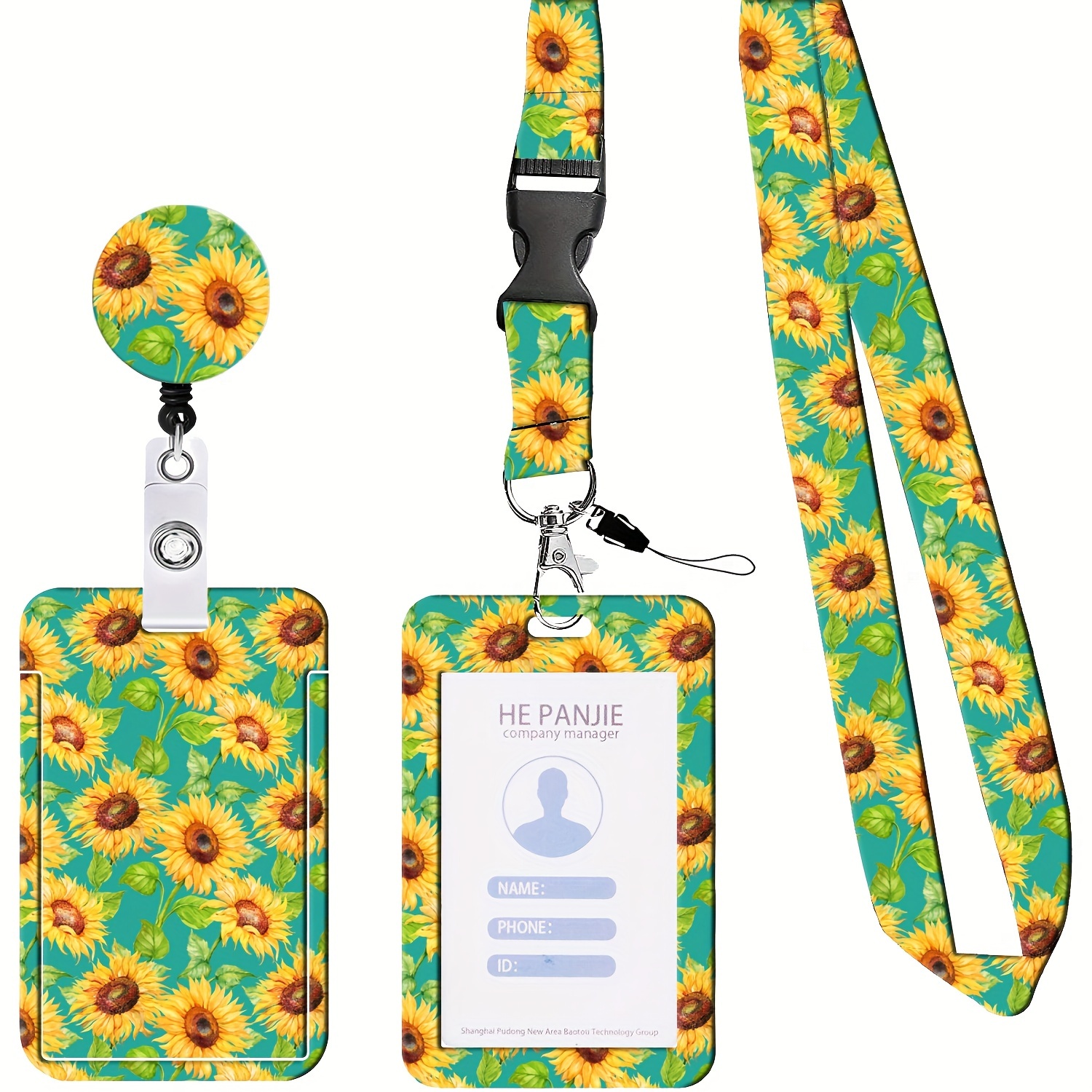 Badge Holder Vertical with Sunflower Lanyard for Keys Work  Name ID Case for Women Men : Office Products