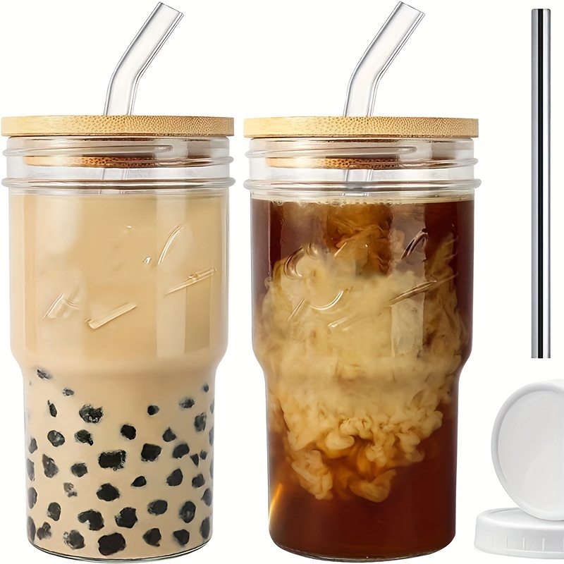 650ml Thickened Glass Tumbler with Bamboo Lid and Straw - Perfect for Home,  Car, Outdoor, Camping, Parties - Ideal for Beer, Milk, Tea, Iced Coffee an