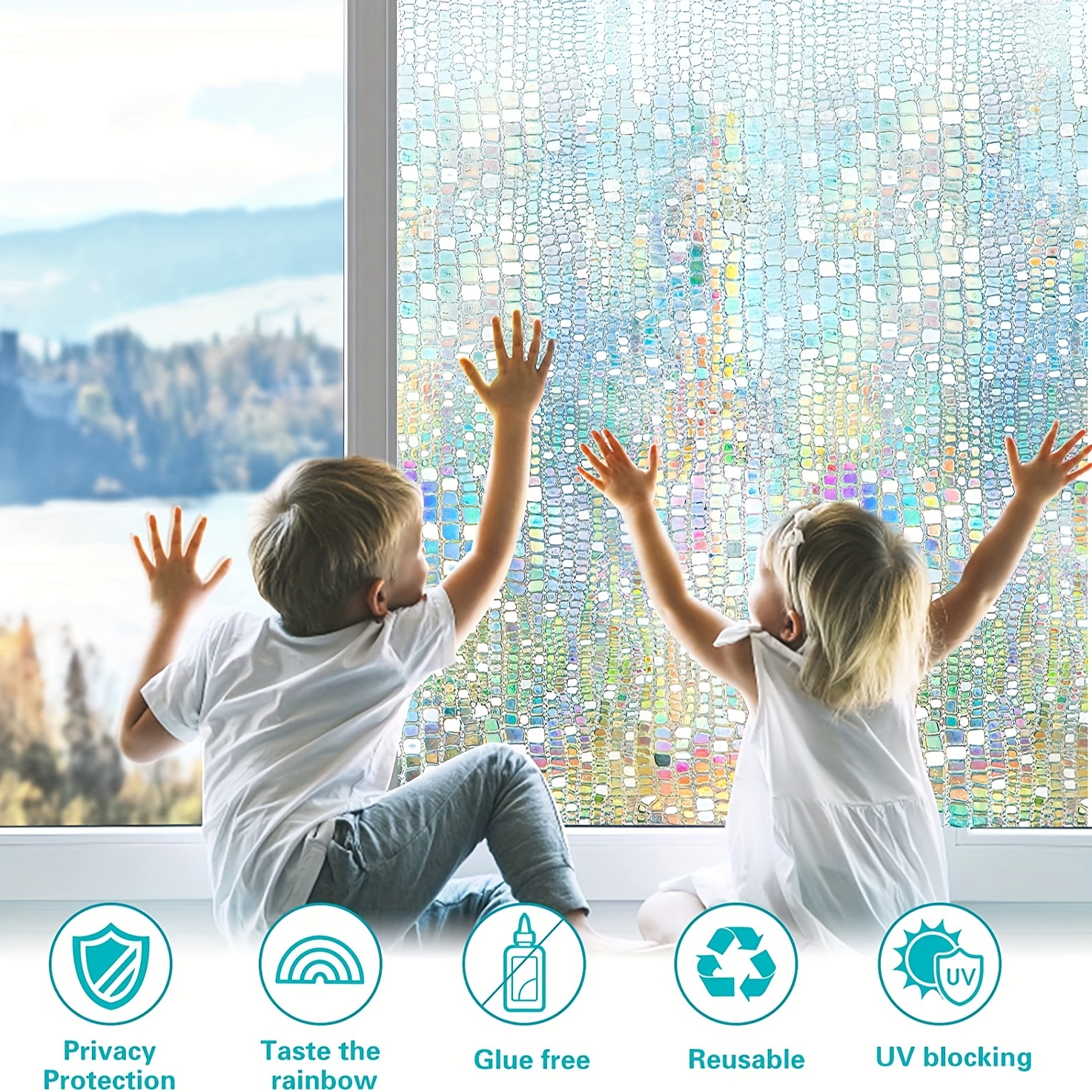 1pc Holographic Window Film Self Adhesive Static Privacy Cling Decorative Glass  Window Sticker