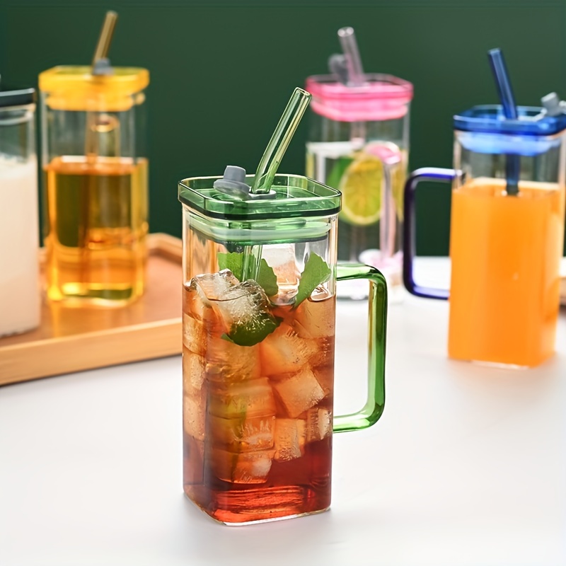 Plastic Drinking Cups Mason Jars Straws w/Lids Cocktails Juice Cups Lemon  Mugs
