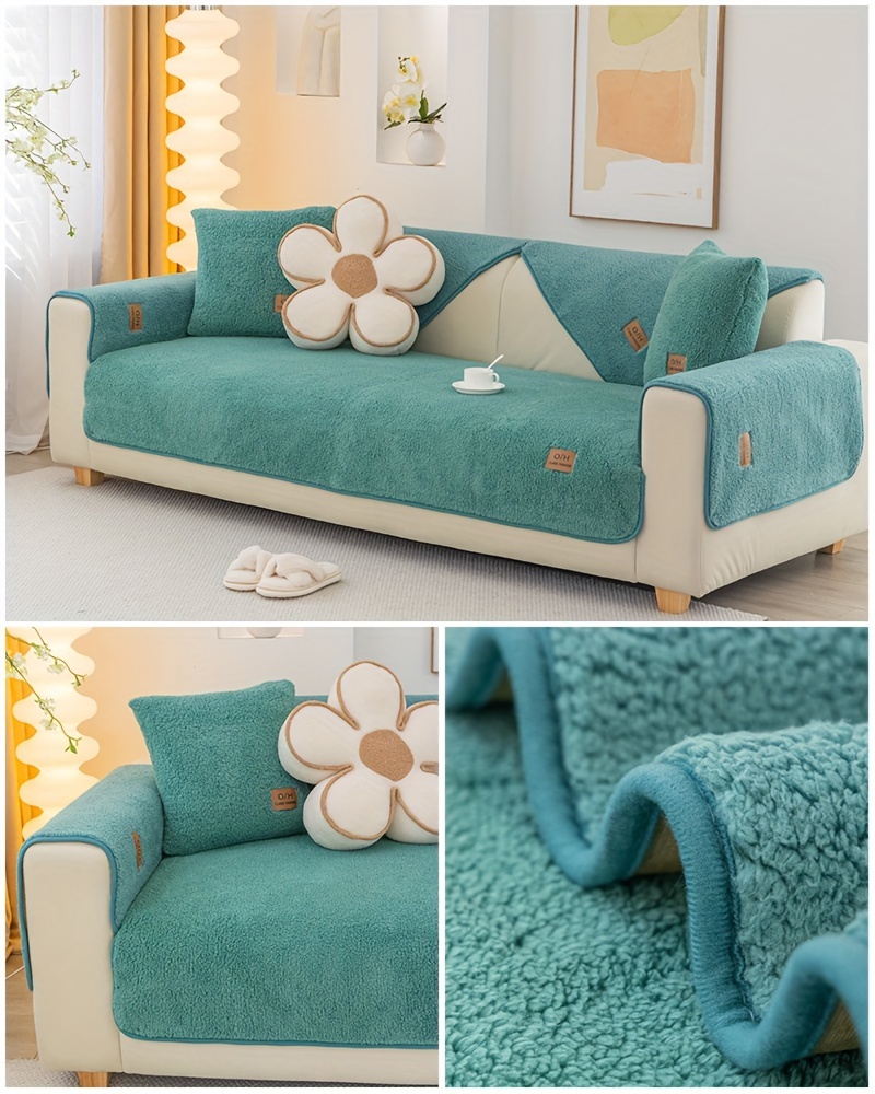 High Nordic Sherpa Sofa Slipcover Thick Plush Seat Anti slip Temu