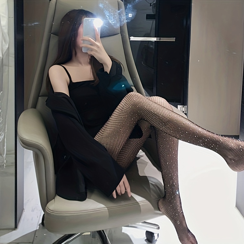 Rhinestone Fishnet Stockings Sparkle Tights for Womens Lady Hollow Out  Pantyhose